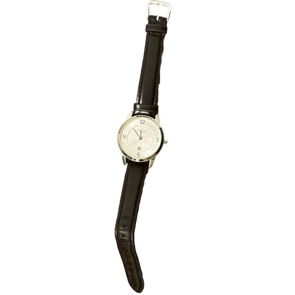 Coach Wrist Watch Ladies Analog Date Logo Silver-tone deBeer Black Leather Band‎ - Picture 3 of 9